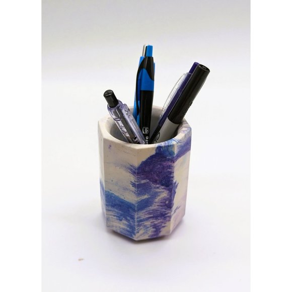 Pencil or Makeup Jar and Mushroom Trinket Jar Blue Handmade - Picture 7 of 10